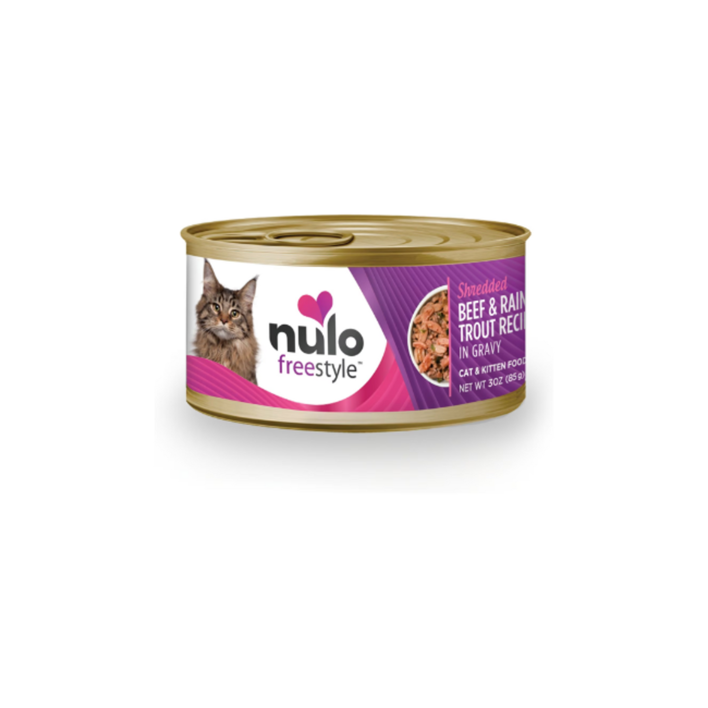 Nulo FreeStyle Shredded Beef & Trout in Gravy Canned Cat Food, 3 oz.