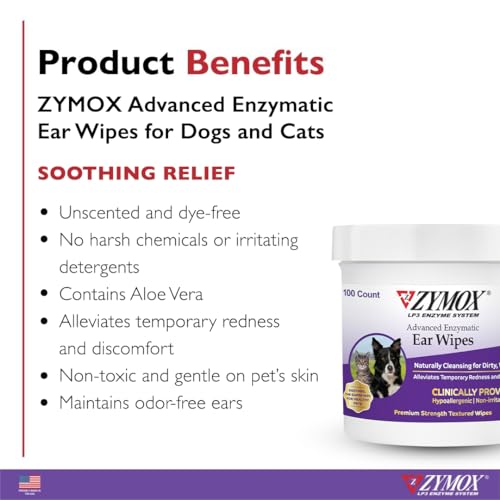Zymox Advanced Enzymatic Ear Wipes for Pets, 6 oz.