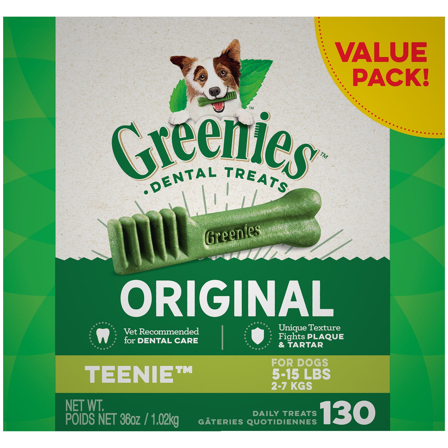 Greenies Teenie Size Natural Dental Dog Treats, 36 oz. (130 Count)