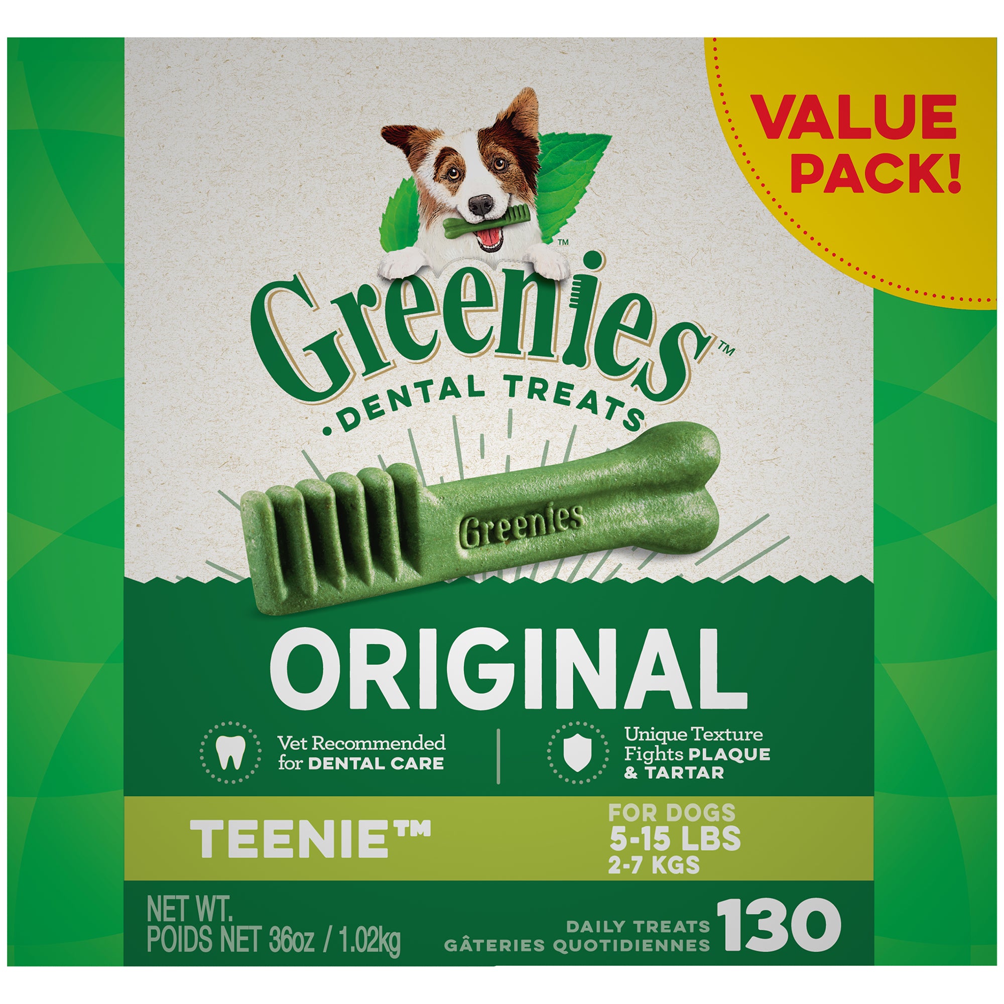 Greenies Teenie Size Natural Dental Dog Treats, 36 oz. (130 Count)