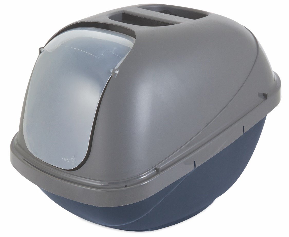 Petmate Basic Hooded Enclosed Cat Litter Pan with Door, Large (Blue/Silver)