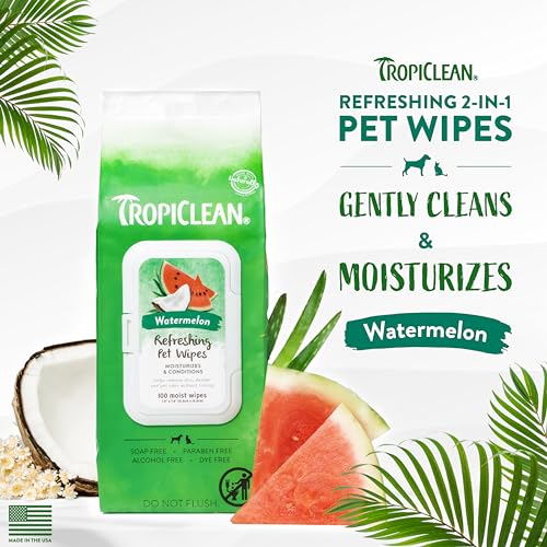 TropiClean Watermelon Paws & Butt Deep Cleaning Grooming Wipes, 100 Count