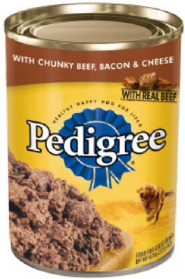 Pedigree Chopped Ground Dinner Beef, Bacon & Cheese Wet Dog Food, 22 oz.