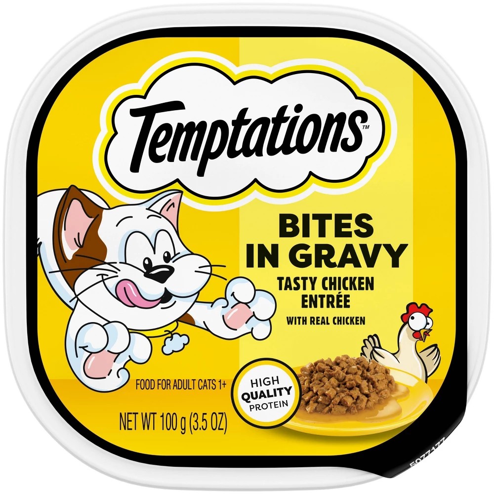 Mars Pet Care Temptations Tasty Chicken Flavor Bites in Gravy Wet Cat Food For Adult Cats 3.5 oz Tray Can