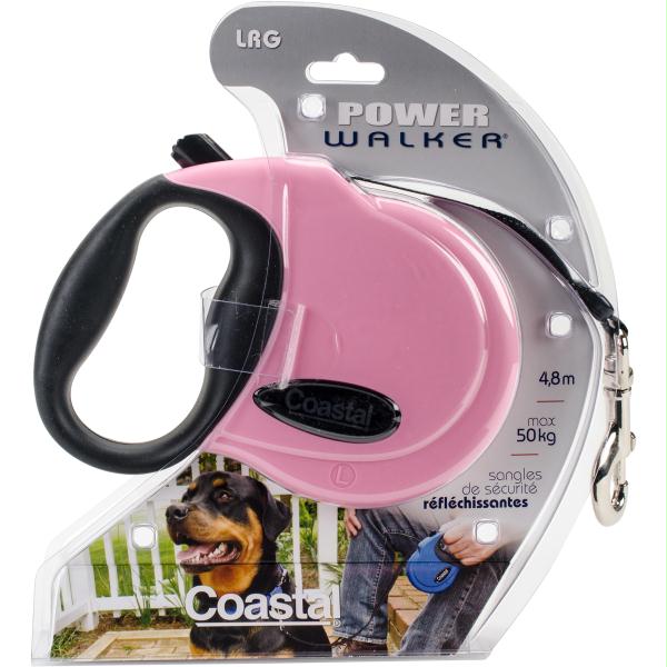 Coastal Power Walker Retractable Dog Leash Pink, L