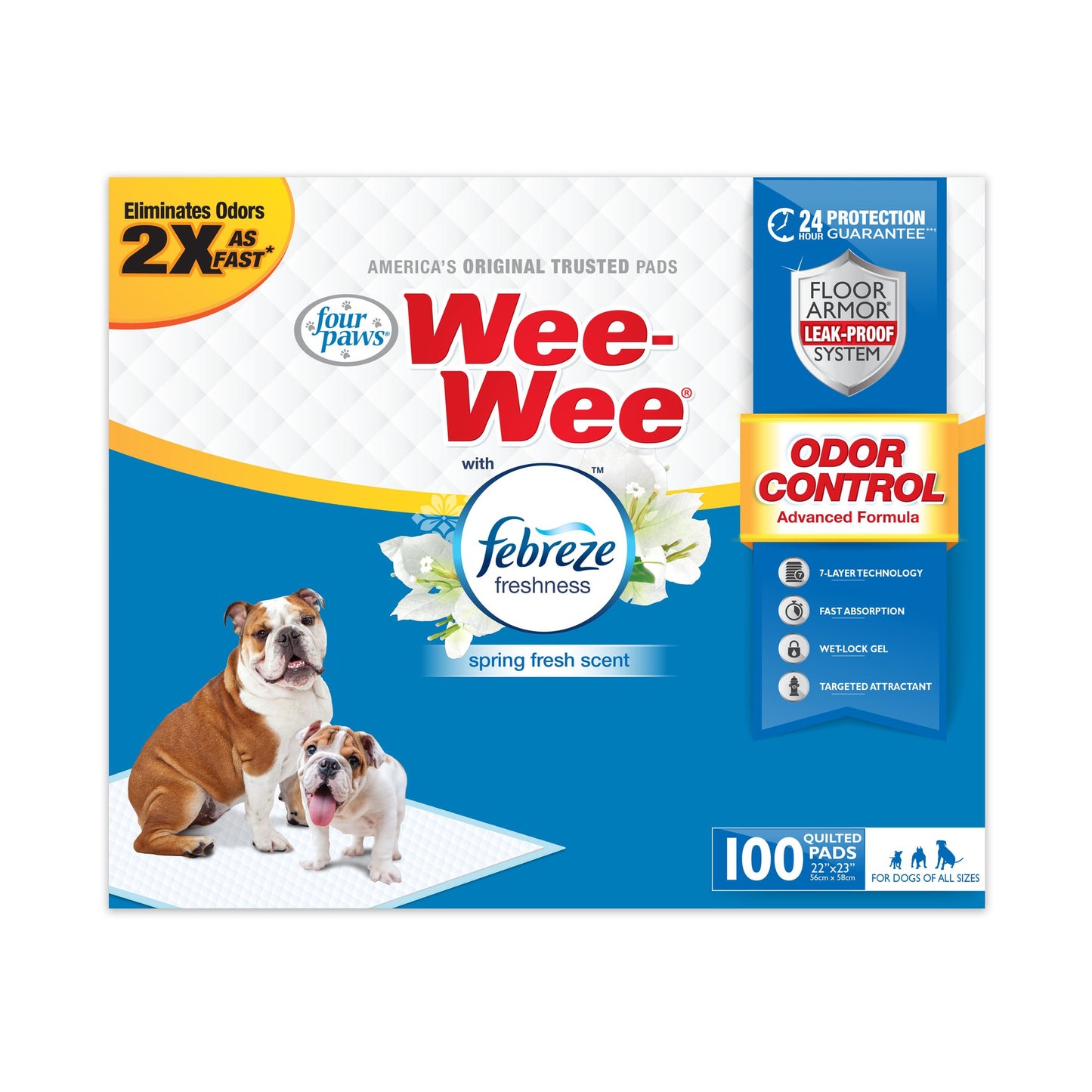 Four Paws Wee-Wee Febreze Freshness Odor Control Dog Pads, 100 Count