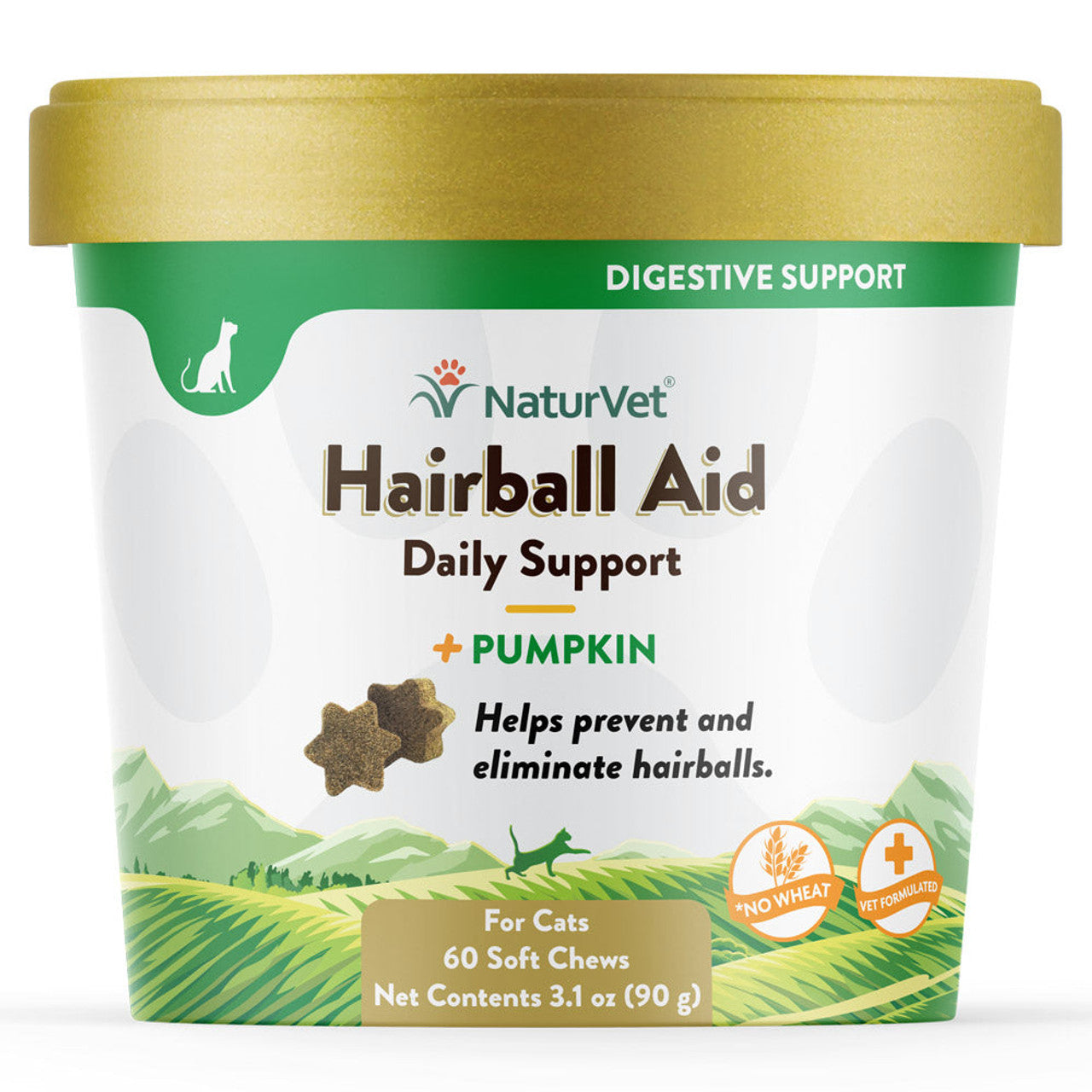 NaturVet Hairball Aid + Pumpkin Soft Chews for Cats, 60 Count