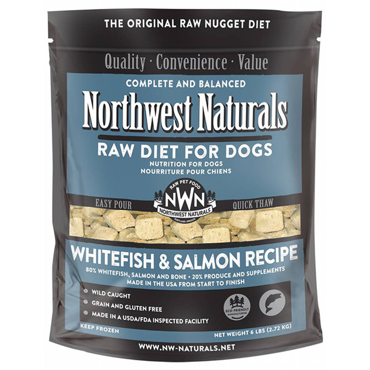 Northwest Naturals Grain-Free Whitefish & Salmon Nuggets Raw Frozen Dog Food, 96 oz.