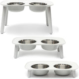 Messy Mutts Raised Double Feeder with Stainless Steel Bowls Light Grey, 40 oz.