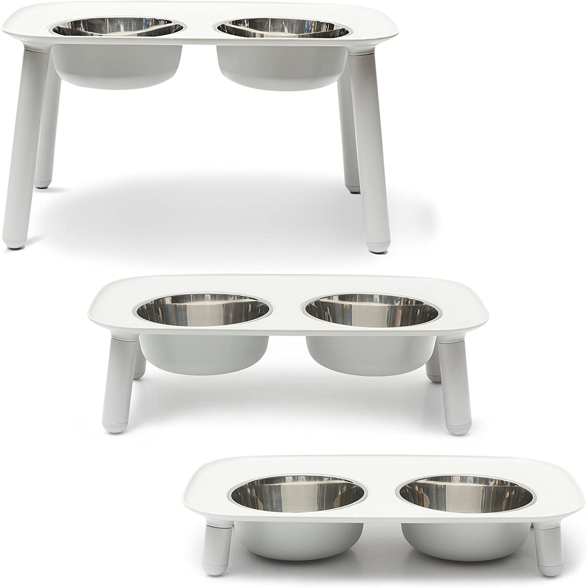Messy Mutts Raised Double Feeder with Stainless Steel Bowls Light Grey, 40 oz.
