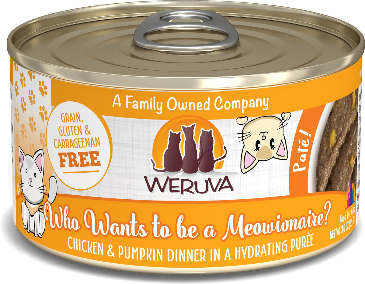 Weruva Pate Who Wants To Be A Meowionaire? Chicken & Pumpkin Wet Cat Food, 3 oz.