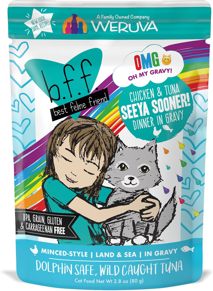 B.F.F. OMG Seeya Sooner! Chicken & Tuna Dinner in Gravy Wet Cat Food, 2.8 oz.