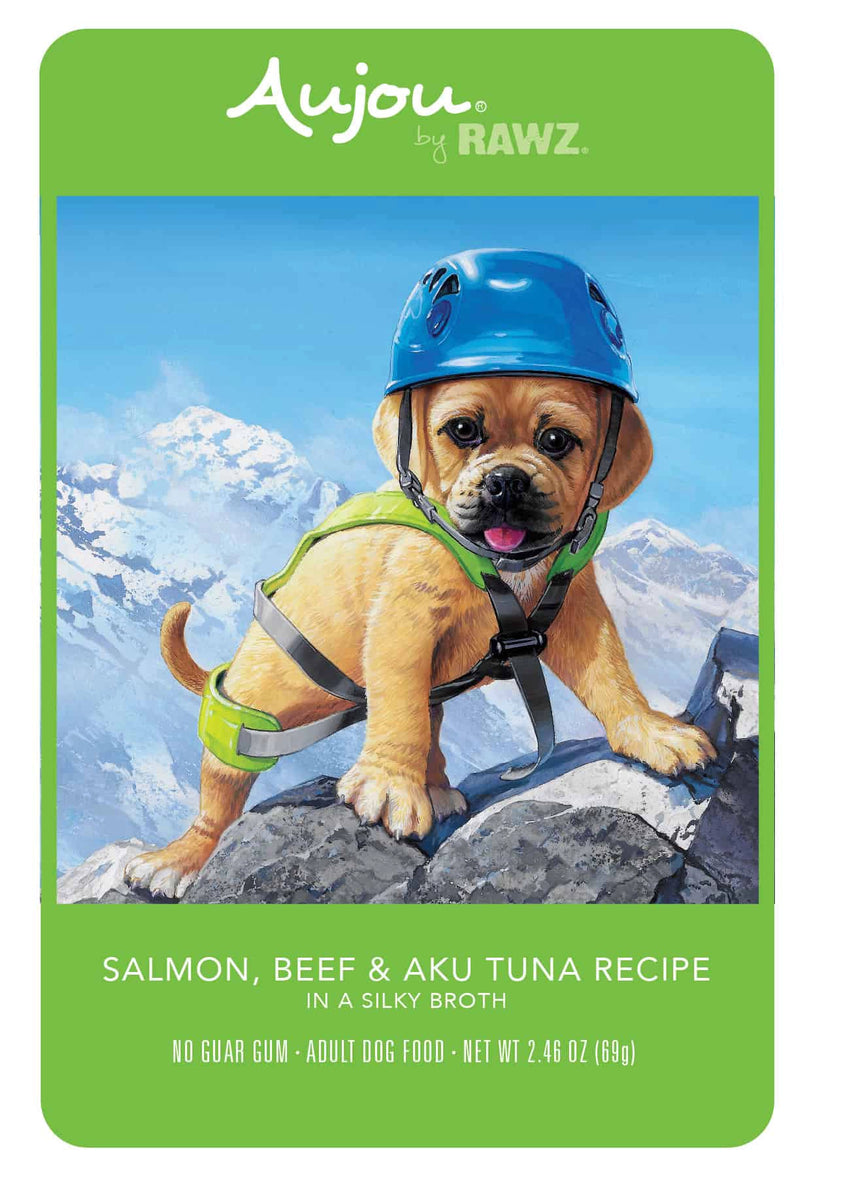 Rawz Aujou Salmon, Beef & Aku Tuna Recipe Wet Dog Food, 2.46 oz.