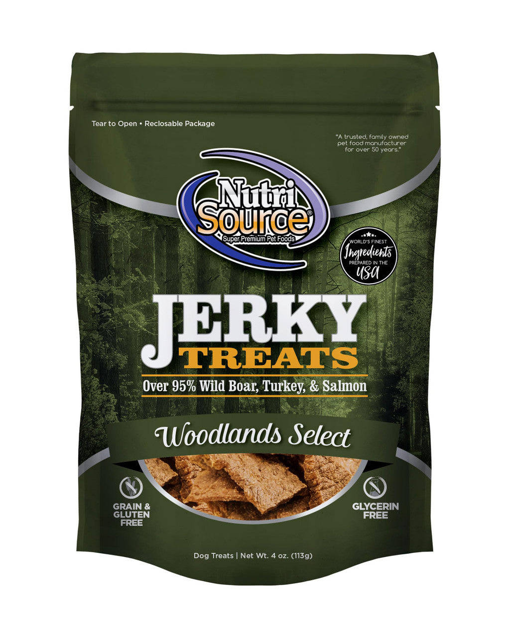 NutriSource Wild Boar, Turkey & Salmon Jerky Dog Treats, 4 oz.