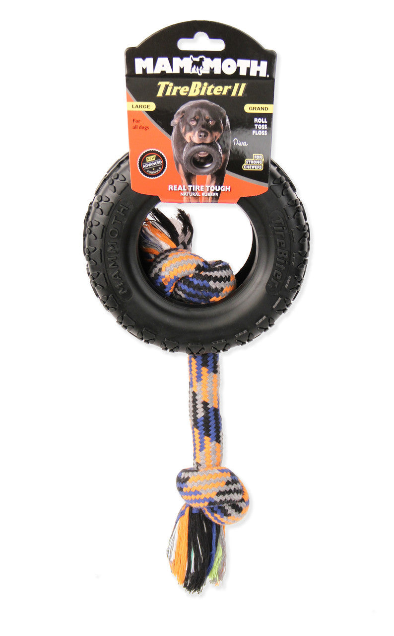 Mammoth TireBiter Rubber Dog Toy with Rope, Large (6 in.)