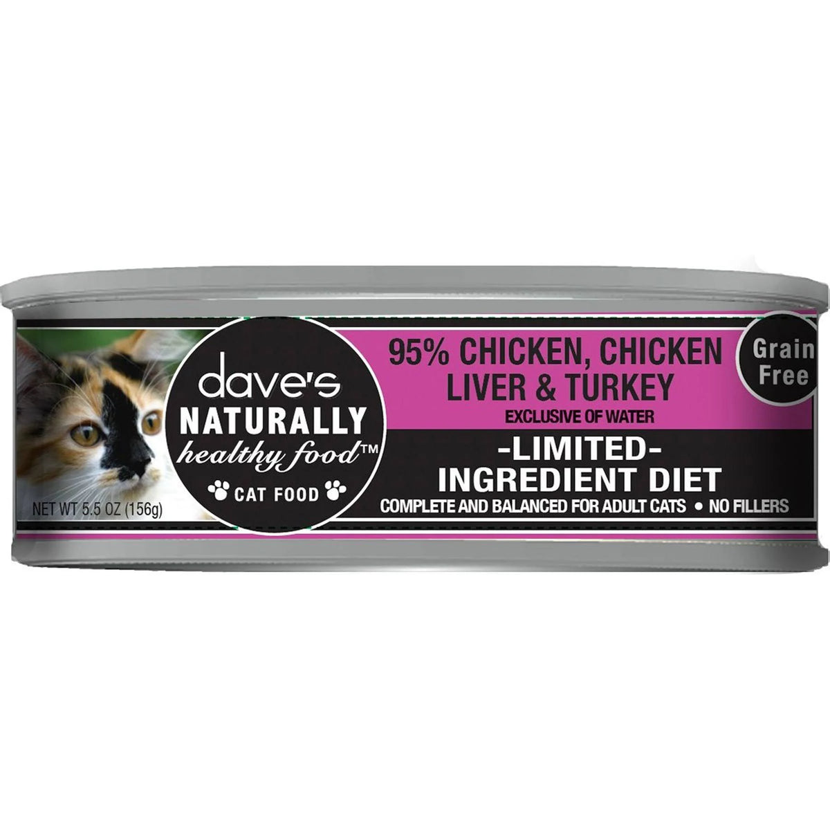 Dave's Pet Food Grain-Free 95% Chicken & Turkey Wet Cat Food, 5.5 oz.