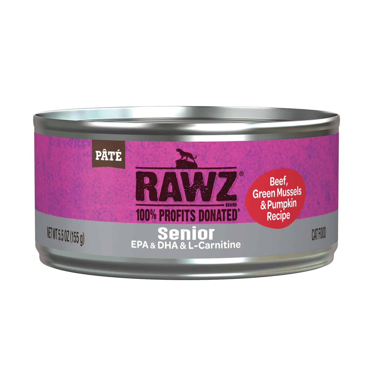 Rawz Natural Premium Pate Beef & Green Mussels Senior Wet Cat Food, 5.5 oz.