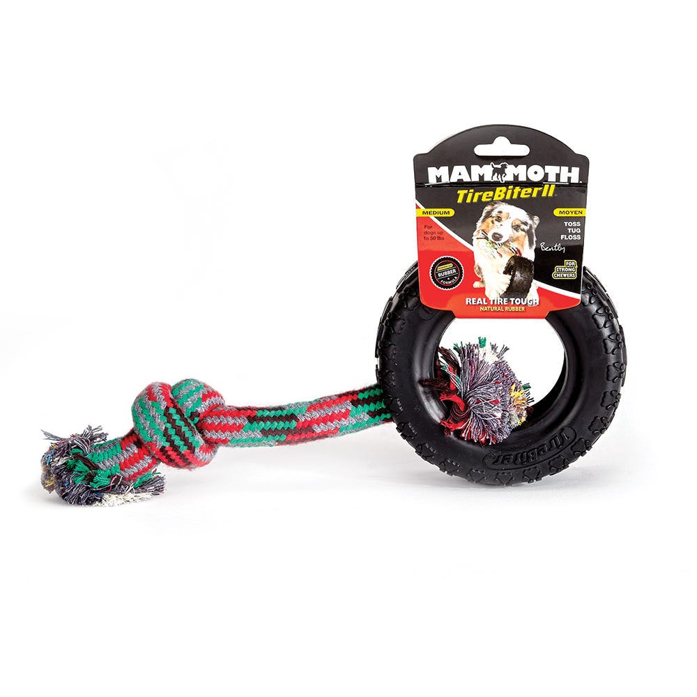 Mammoth TireBiter Rubber Dog Toy with Rope, Medium (5 in.)