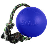 Jolly Pets Romp-n-Roll Blue Rubber Ball with Rope Dog Toy, 8 in.