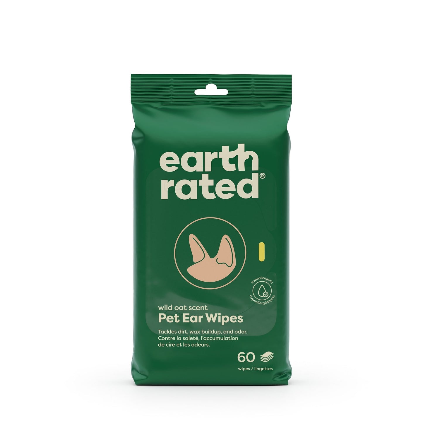 Earth Rated Oatmeal Scented Ear Wipes for Dogs & Cats, 60 Count