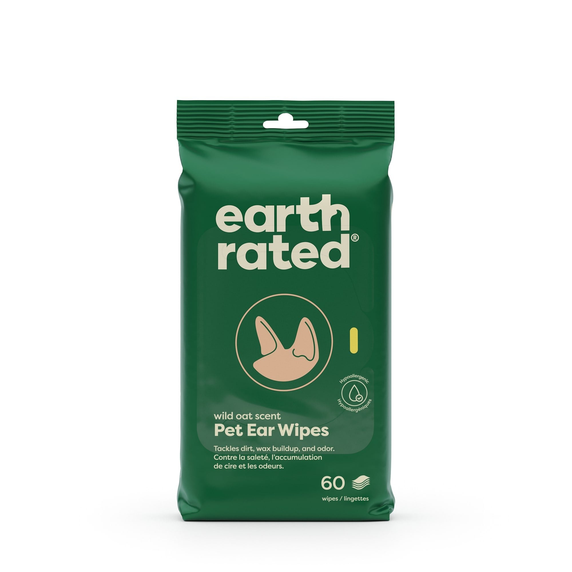 Earth Rated Oatmeal Scented Ear Wipes for Dogs & Cats, 60 Count