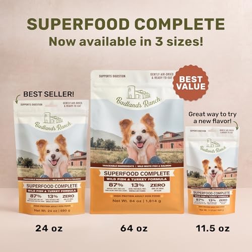 Badlands Ranch Air Dried Superfood Dog Food, Wild Fish and Turkey, 11.5 oz