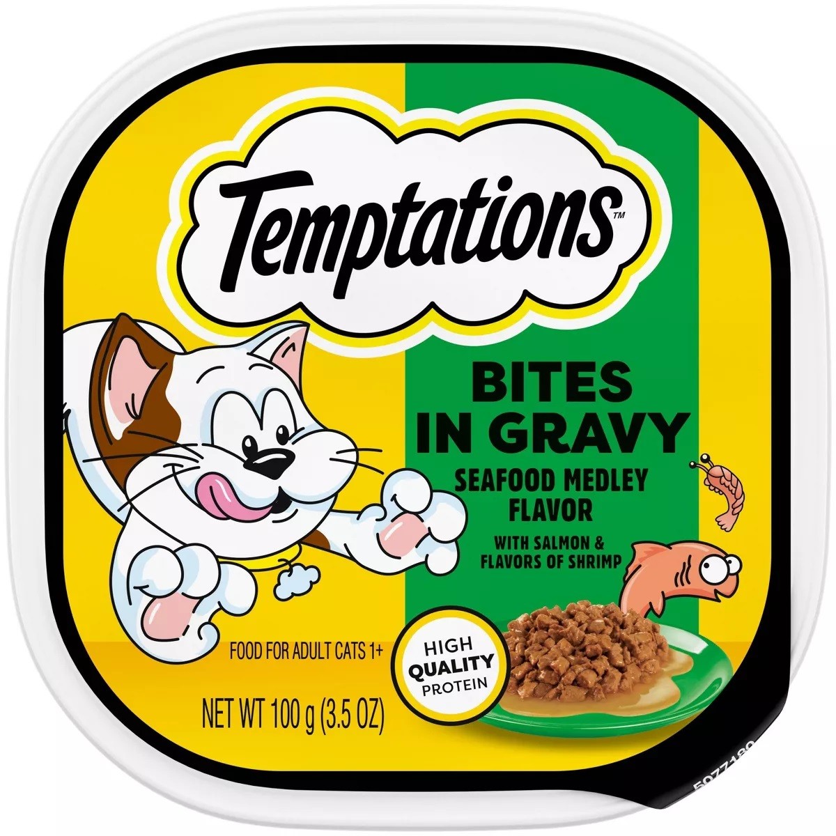 Mars Pet Care Temptations Seafood Medley Flavor Bites in Gravy Wet Cat Food 3.5 oz Tray Can