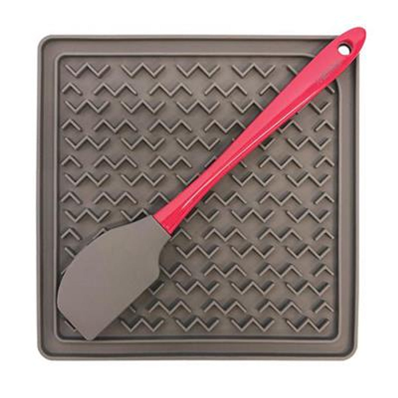 Messy Mutts Silicone Licking Mat with Spatula Warm Grey, 8 x 8 in.