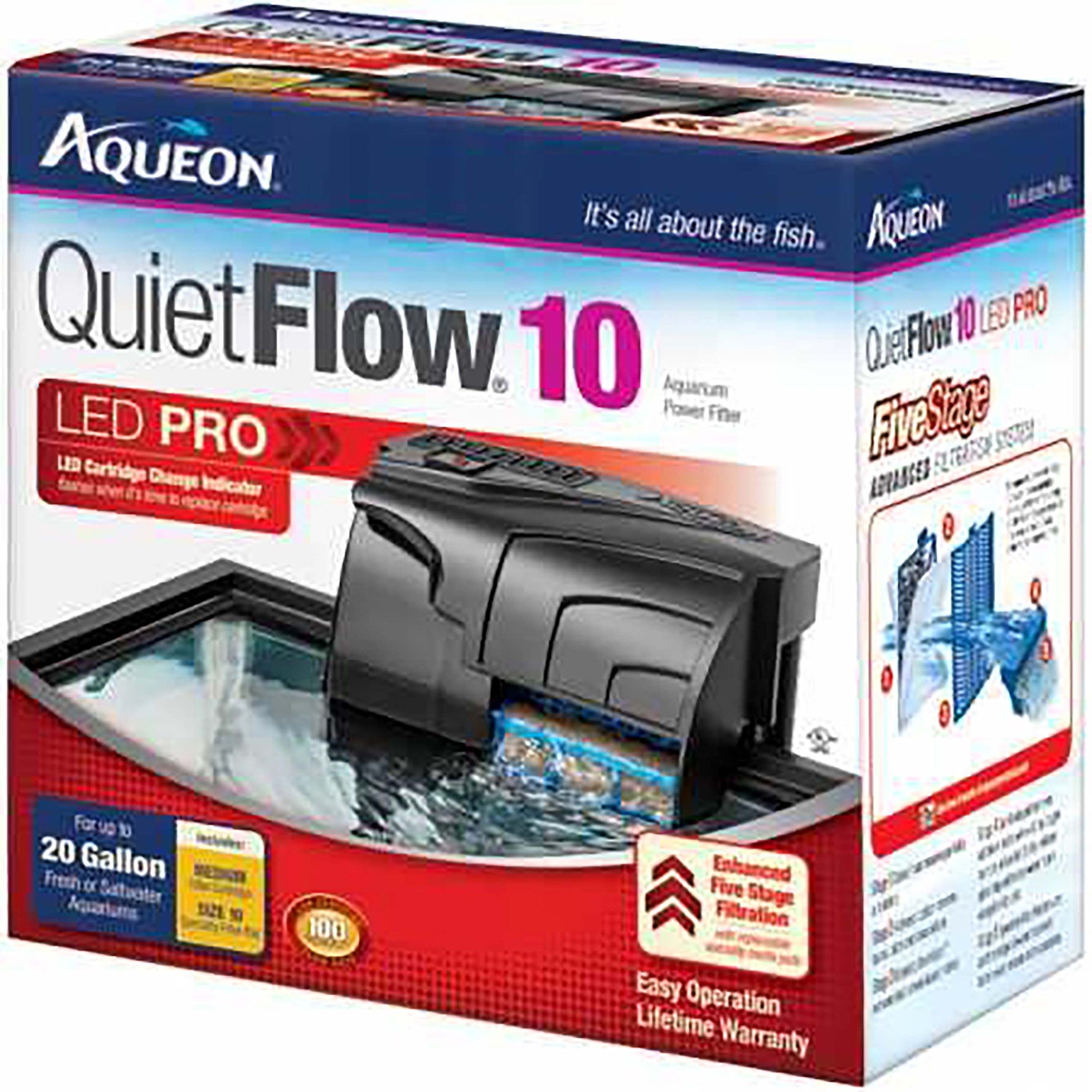 Aqueon QuietFlow LED Pro Aquarium Power Filter, Size 10