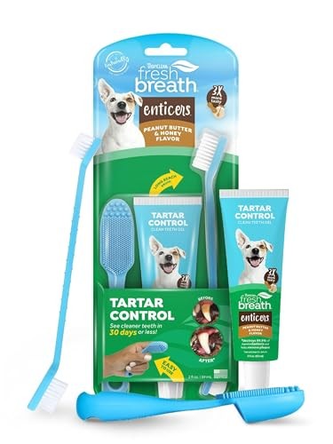 TropiClean Fresh Breath Enticers Peanut Butter & Honey Oral Care Kit for Dogs, 2 oz.
