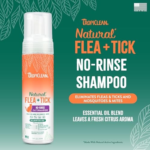 TropiClean Natural Flea & Tick Waterless Shampoo for Cats, 7.4 oz.