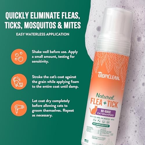 TropiClean Natural Flea & Tick Waterless Shampoo for Cats, 7.4 oz.