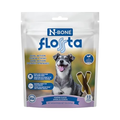 N-Bone Flossta Pumpkin Flavor Dual Action Dental Chews for Dogs, 12 oz. (15 Count)