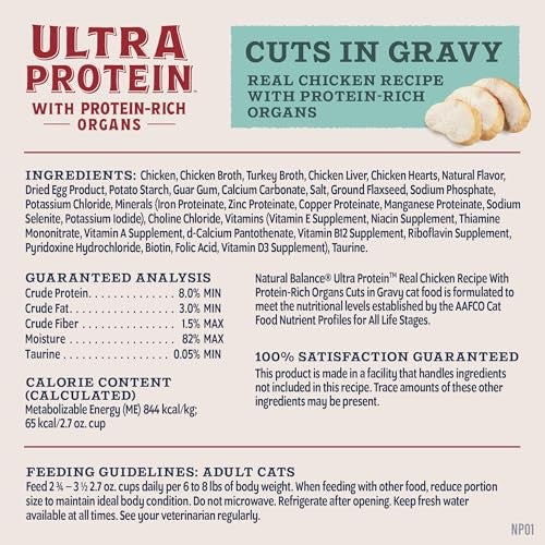 Natural Balance Ultra Protein Chicken Recipe with Organs Cuts in Gravy Wet Cat Food, 2.7 oz.