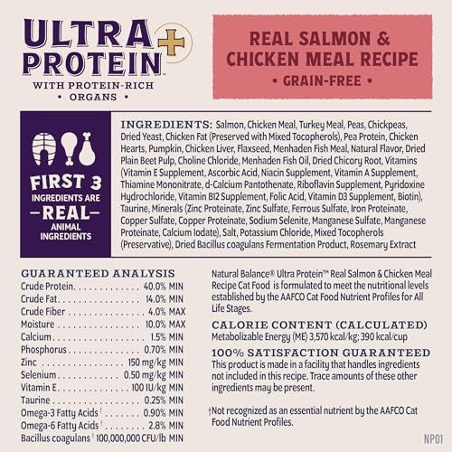 Natural Balance Ultra Protein Skin, Coat & Digestive Health Salmon & Chicken Meal Dry Cat Food, 5 lbs.