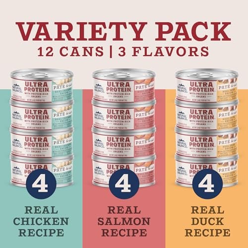 Natural Balance Ultra Protein Chicken, Duck & Salmon Pate Wet Cat Food Variety Pack, 2.8 oz. (12 Count)