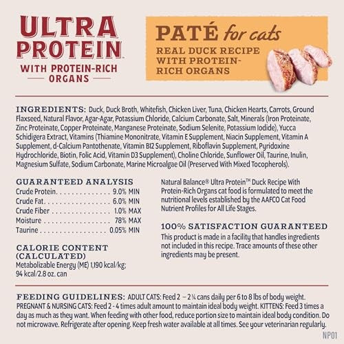 Natural Balance Ultra Protein Duck Recipe with Organs Pate Wet Cat Food, 2.8 oz.