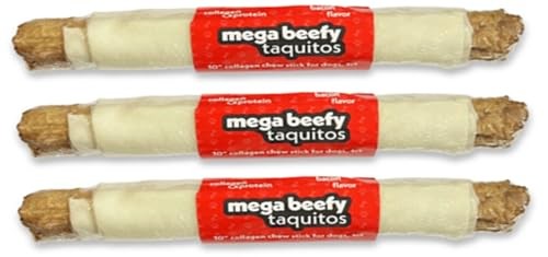 Frankly Original Pet - Bacon Flavored Collegen Packed Beefy Taquito Stick For Dogs Pack Of 3 (Long Lasting Chews, Treats, Bones For Aggressive Chewers