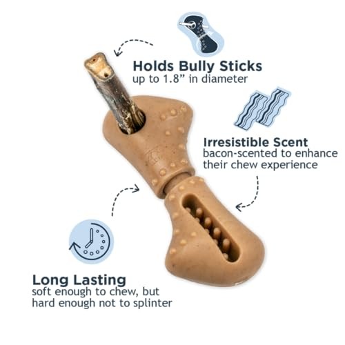 Tall Tails Bully Stick Holder And Chew Toy For Dogs – Bacon-Scented, X-Large, Adjustable Treat Holder For Bully Sticks And Spreadable Treats