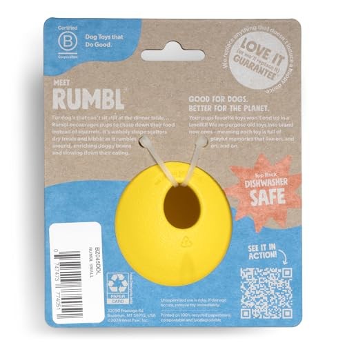 West Paw Zogoflex Rumbl Treat-Dispensing Dog Toy – Interactive Slow-Feeder Chew – Enrichment Toy Moderate Chewers, Fetch, Catch – Holds Kibble, Bag