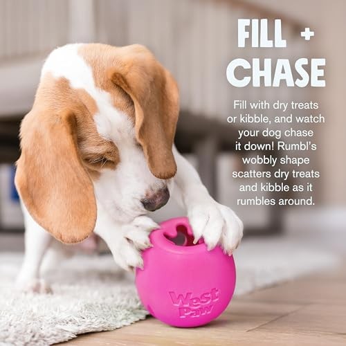 West Paw Zogoflex Rumbl Treat-Dispensing Dog Toy – Interactive Slow-Feeder Chew – Enrichment Toy Moderate Chewers, Fetch, Catch – Holds Kibble, Bag