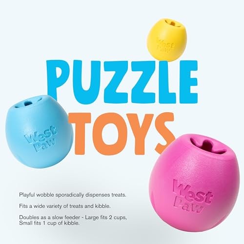 West Paw Zogoflex Rumbl Treat-Dispensing Dog Toy – Interactive Slow-Feeder Chew – Enrichment Toy Moderate Chewers, Fetch, Catch – Holds Kibble, Bag