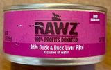 Rawz 96% Duck & Duck Liver Pate Wet Cat Food, 5.5 oz.