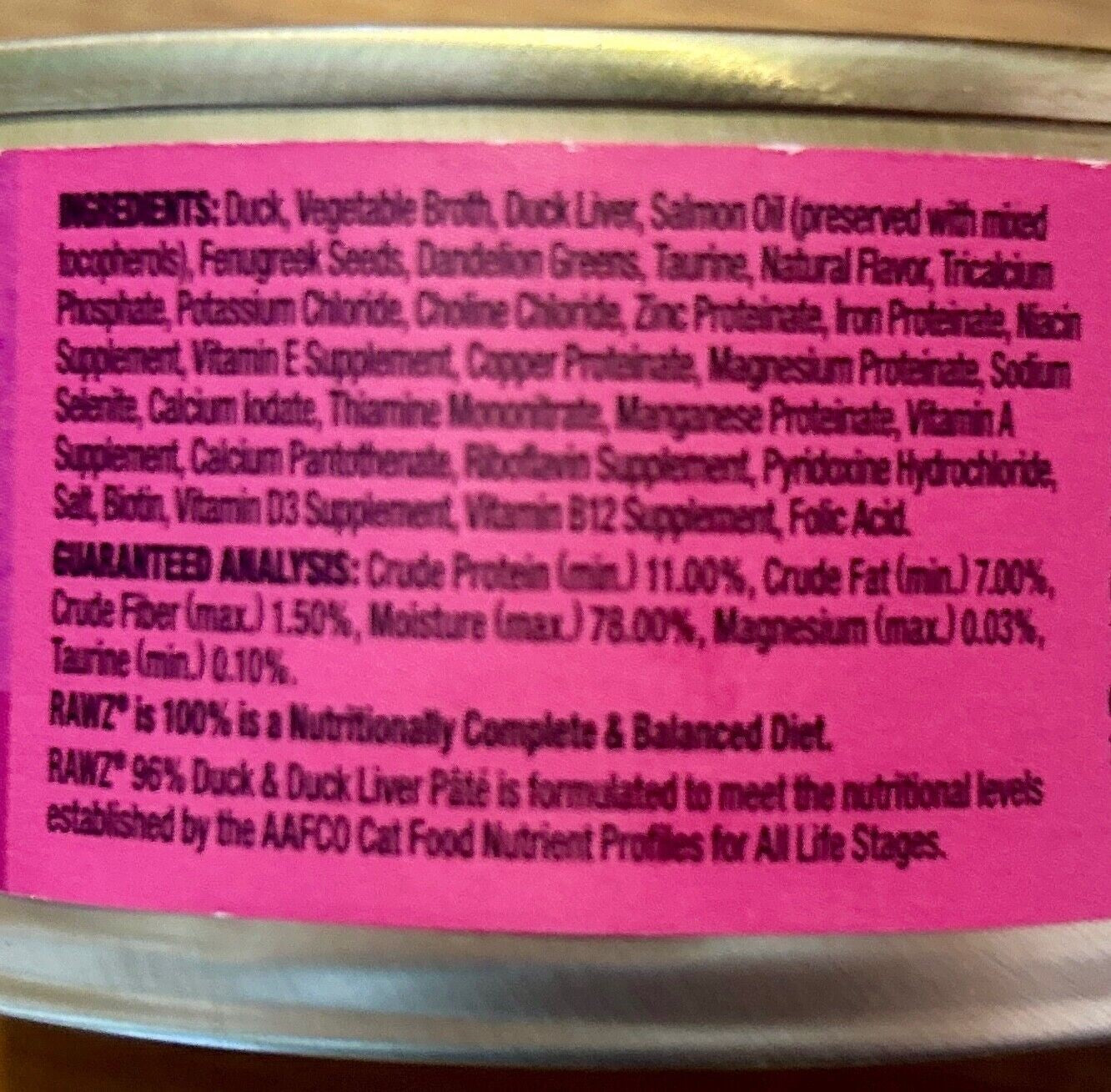 Rawz 96% Duck & Duck Liver Pate Wet Cat Food, 5.5 oz.