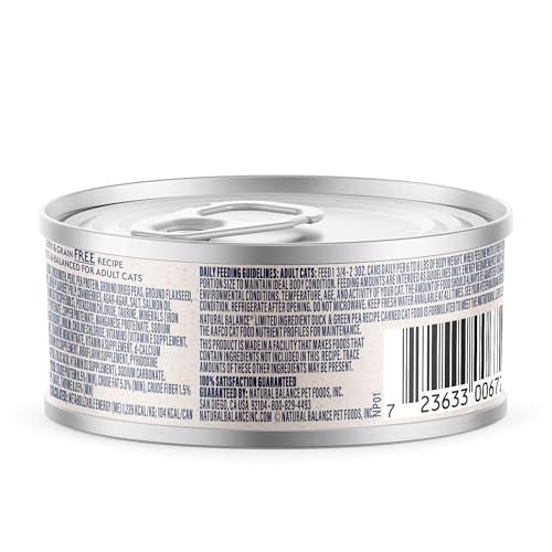 Natural Balance Limited Ingredient Reserve Duck & Green Pea Pate Wet Cat Food, 3 oz.