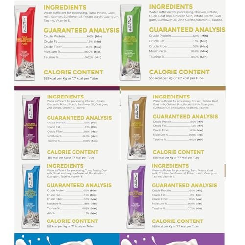 Fussie Cat Super Premium Lickable Cat Treats in Goat Milk Puree Variety Pack (24 Tubes)