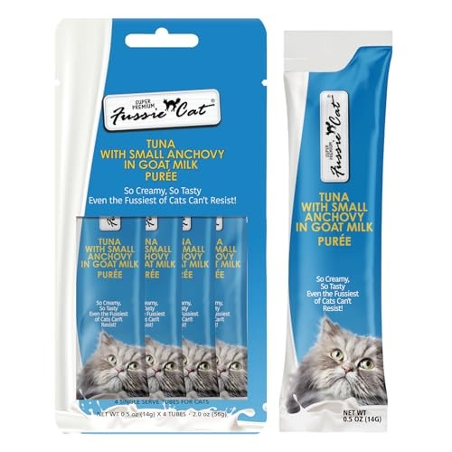 Fussie Cat Tuna with Anchovies in Goat Milk Puree Lickable Cat Treats, 2 oz. (4 Pack)