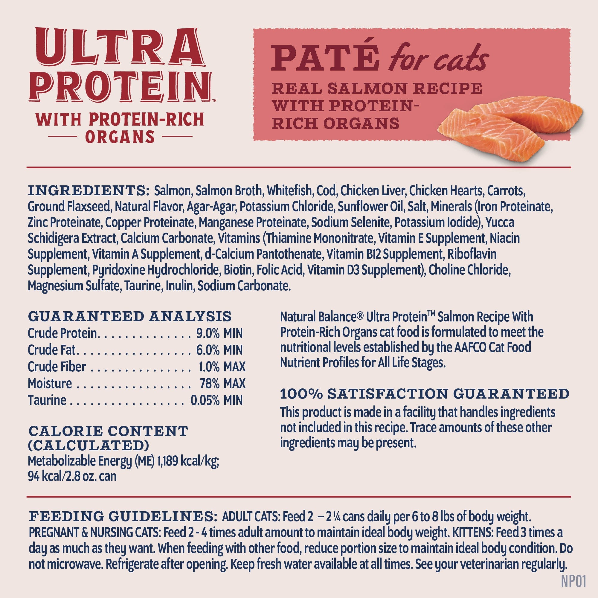 Natural Balance Ultra Protein Salmon Recipe with Organs Pate Wet Cat Food, 2.8 oz.