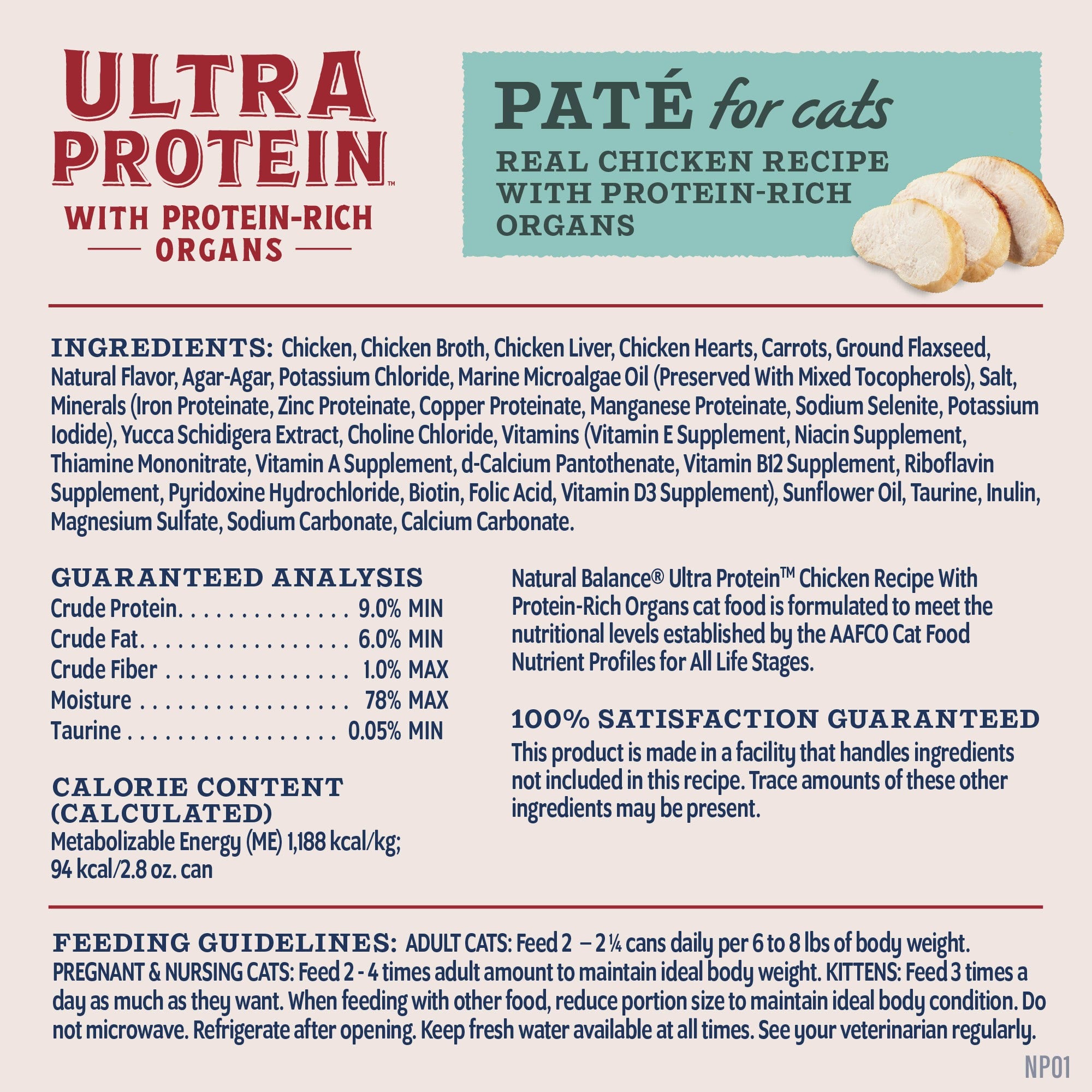 Natural Balance Ultra Protein Chicken Recipe with Organs Pate Wet Cat Food, 2.8 oz.