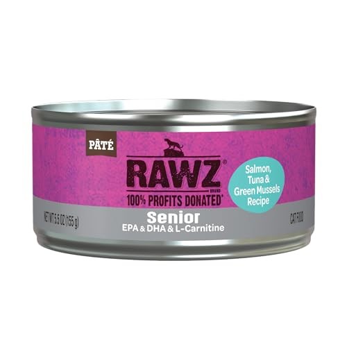 Rawz Natural Premium Pate Salmon & Green Mussels Senior Wet Cat Food, 5.5 oz.